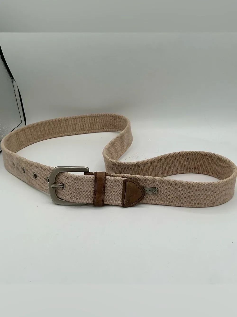 Fossil Beige Cotton Canvas Belt w/ Leather Tabs Men's Size 36
